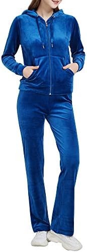 Woolicity Bayan Eşofman Set Kadife Eşofman 2 Parça Kıyafetler Set Zip Up Hoodies ve Pantolon Spor Koşu Set