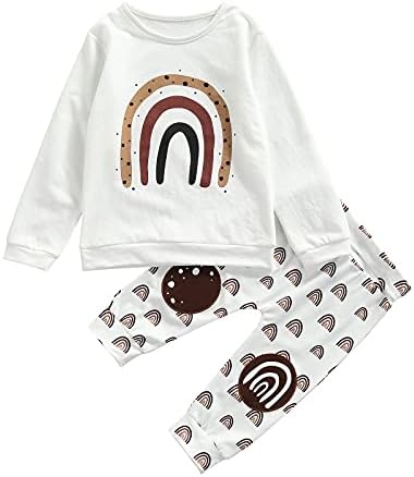 Bebek Kız Boho Giyim Eşofman Eşofman Yürüyor Çocuk Gökkuşağı Butik Kıyafet Trendy Vintage Güz Kazak + Pantolon