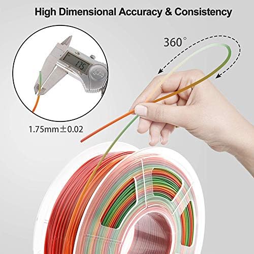 Aystkniet PETG Filamentler 1.75 mm, Prim 3D Yazıcı Gökkuşağı Filament Boyutsal Doğruluk + / -0.02 mm, 1 KG 2.2 LBS Biriktirme