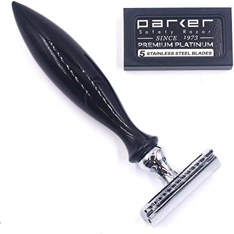 Parker 12R Manda Boynuzu Kolu Çift Kenarlı emniyetli Jilet ve 5 Parker Premium Bıçak