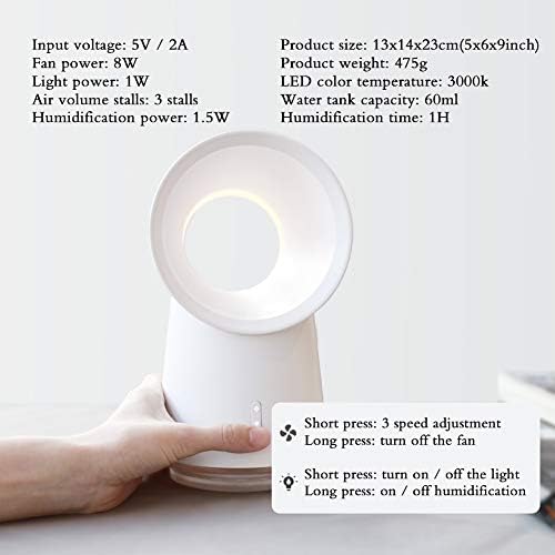 Taşınabilir Klima püskürtme fanı, 3-speed hava nemlendirici gece ışıkları USB kişisel hava soğutucu küçük yatak odası ofis için