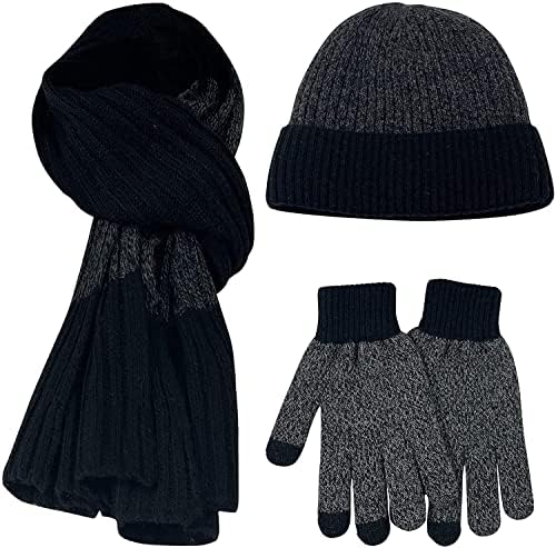 Kış Şapka Eşarp ve Eldiven Seti, Yumuşak Kalın Örme Bere Şapka Eşarp Dokunmatik Eldiven Kış Bere Kap Boyun Unisex için Sıcak