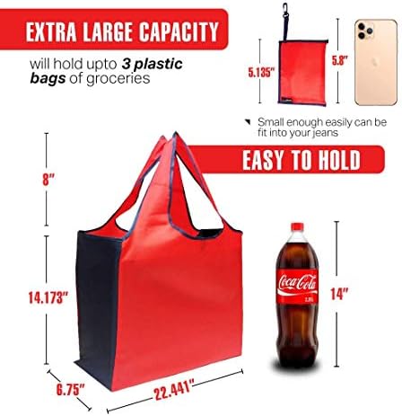 Katlanabilir Yeniden Kullanılabilir Alışveriş Çantası 6-Pack XXL, Bakkaliye için Yeniden Kullanılabilir Çantalar, Yıkanabilir