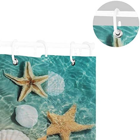 Denizyıldızı ve Deniz Kabuğu Duş Perdesi, Banyo Dekoratif Perdeler Su Geçirmez Perde Kancalı 60 x 72