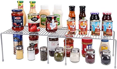 Mutfak Dolabı Depolama Rafı - Büyük Genişletilebilir (8,9 x 31,9 İnç) /Plastik Ayaklar-Orta Çelik Metal-Paslanmaya Dayanıklı
