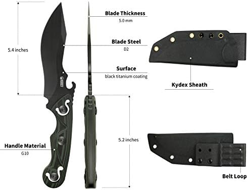 KUBEY Sabit Bıçak Bıçaklar, 5.4 Klip Noktası Bıçak ve G10 Kolu ile Kydex Kılıf için Avcılık Kamp ve Survival-KU250